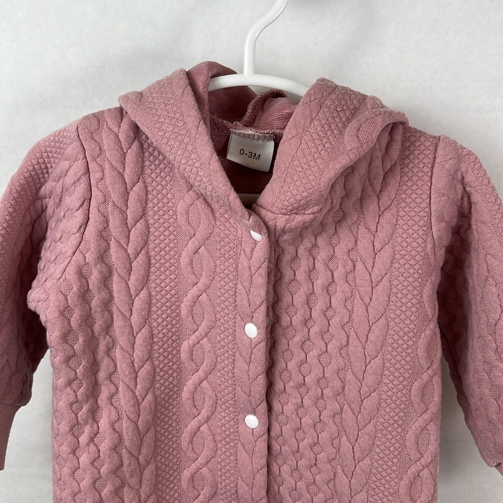 Cable Knit Baby Bodysuit | Dusty Rose Baby Body Suit | Hood with Ears! - Picture 2 of 6